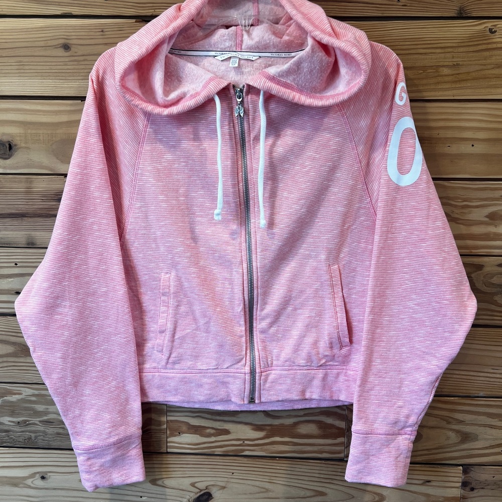 Victoria's Secret Pink and White Fleece Hoodie Sweater